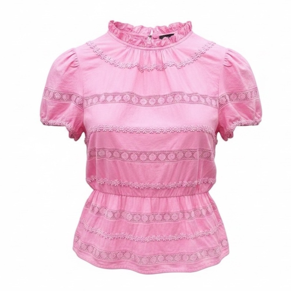 J.Crew Pink Daisy‎ Chain Crochet Lace Cotton Medium Top Coquette Cottagecore